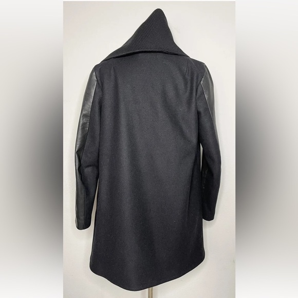 All Saints Hyde Monument Coat Black Wool Coat w/ Leather Sleeves size 2 - Picture 5 of 10